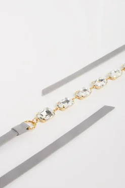 Ceinture fine en cuir avec cristaux