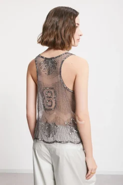 Débardeur en tulle avec broderie