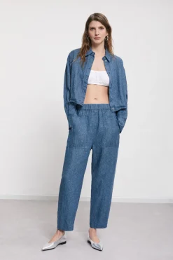 Pantalon carotte fit en lin imprimé