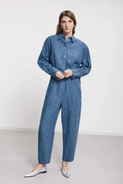 Pantalon carotte fit en lin imprimé