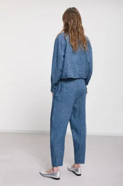 Pantalon carotte fit en lin imprimé