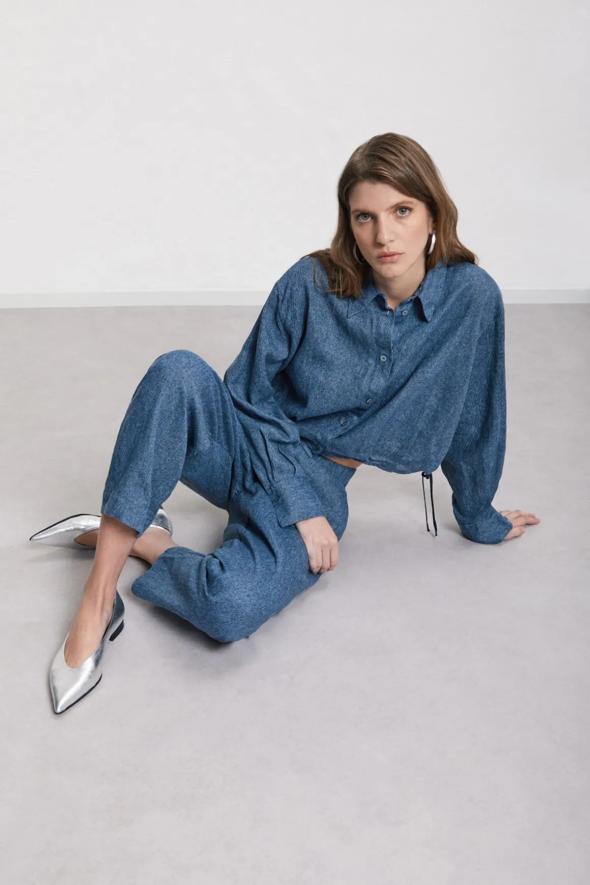 Pantalon carotte fit en lin imprimé