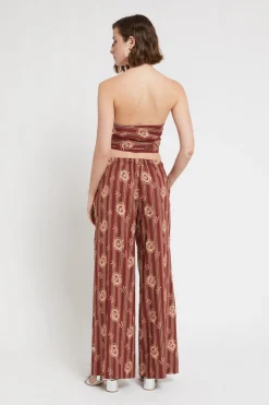 Pantalon large à rayures en mosseline de coton