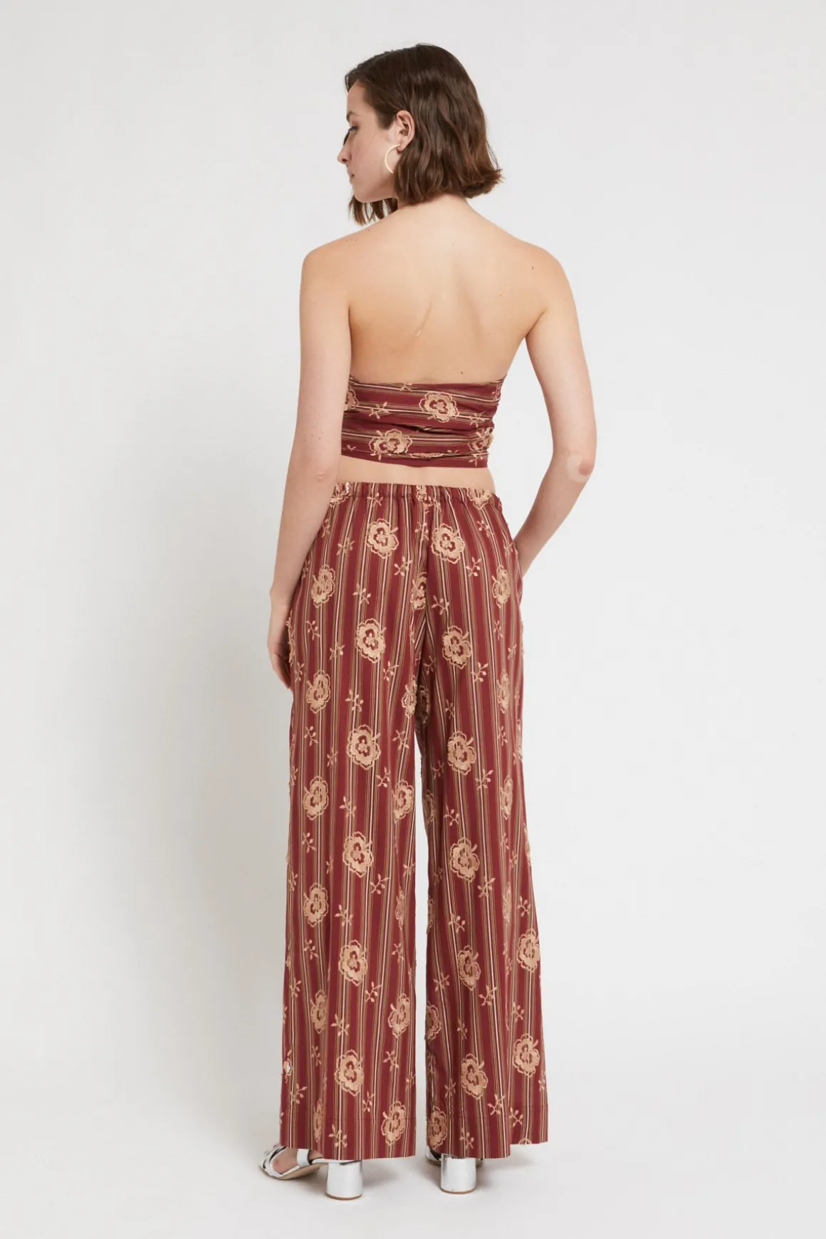 Pantalon large à rayures en mosseline de coton