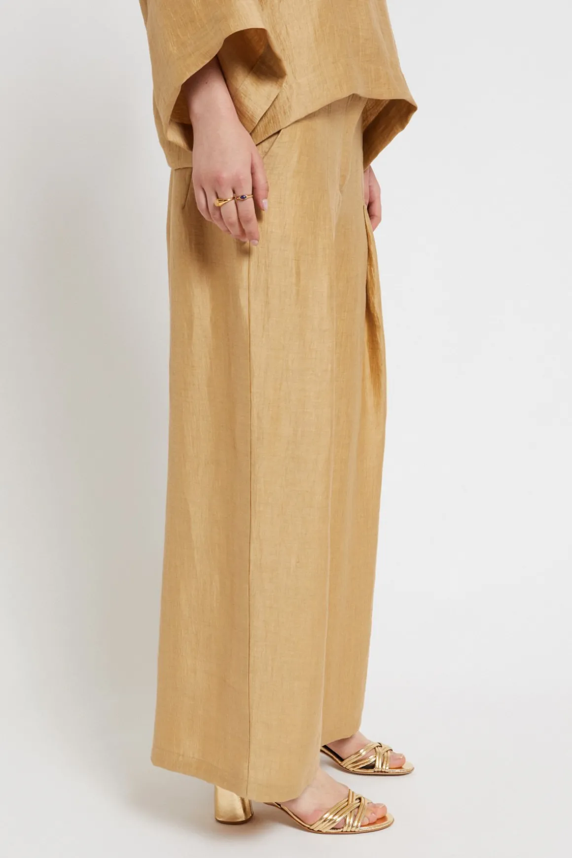 Pantalon large en lin effet satin