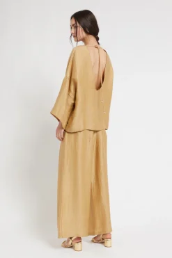 Pantalon large en lin effet satin