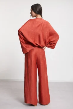 Pantalon large en lin effet satin