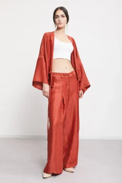 Pantalon large en lin effet satin