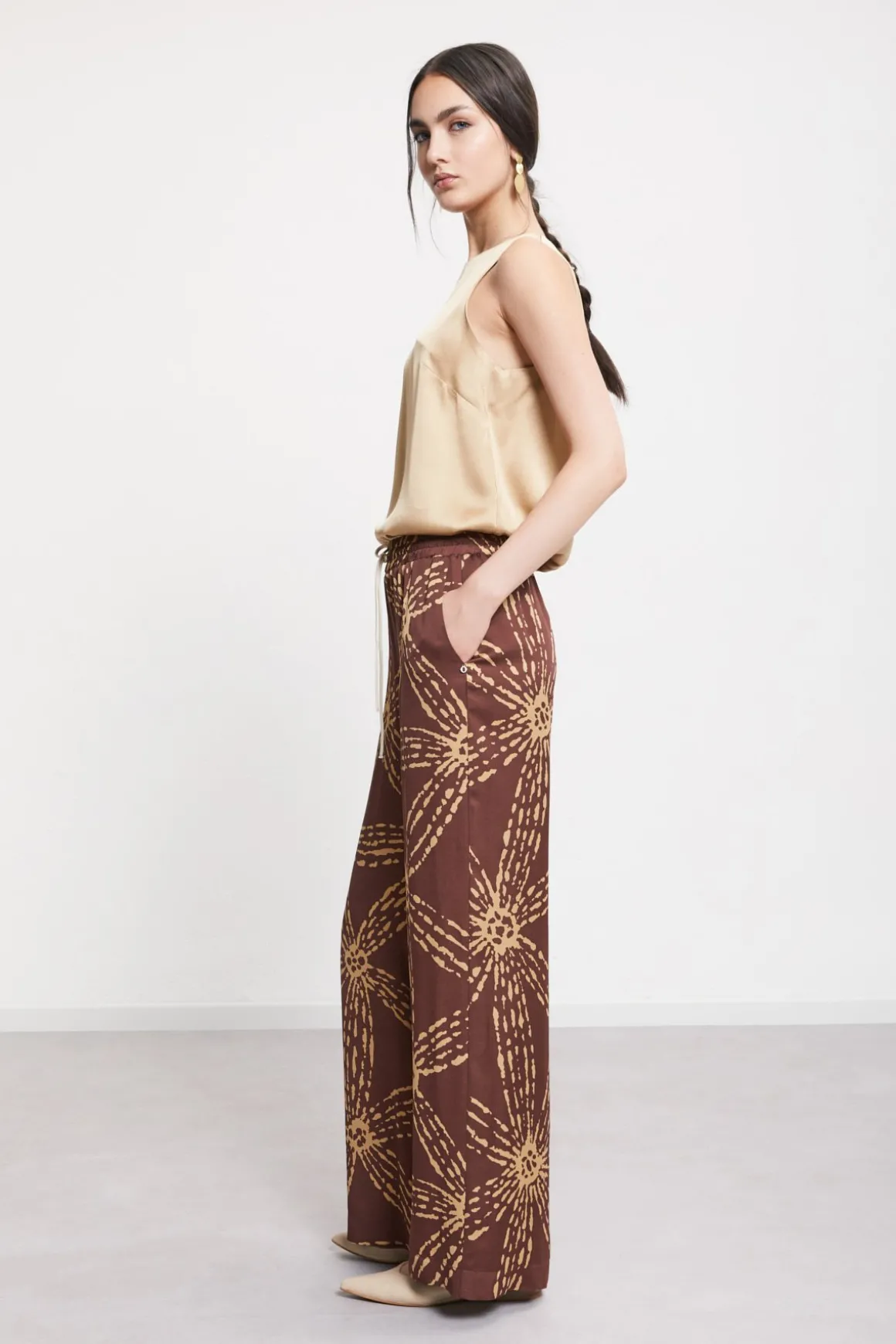 Pantalon large en satin de viscose