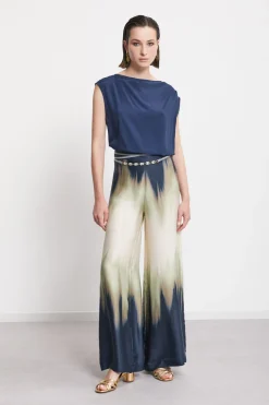 Pantalon large en viscose imprimée