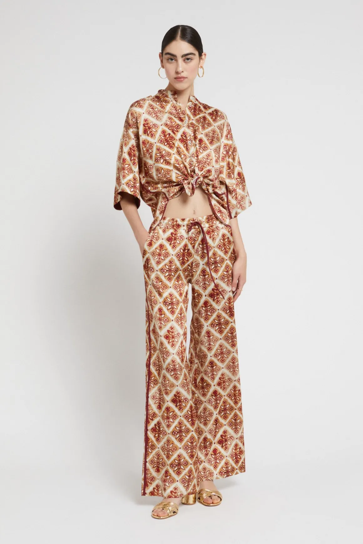 Pantalon large en viscose imprimée