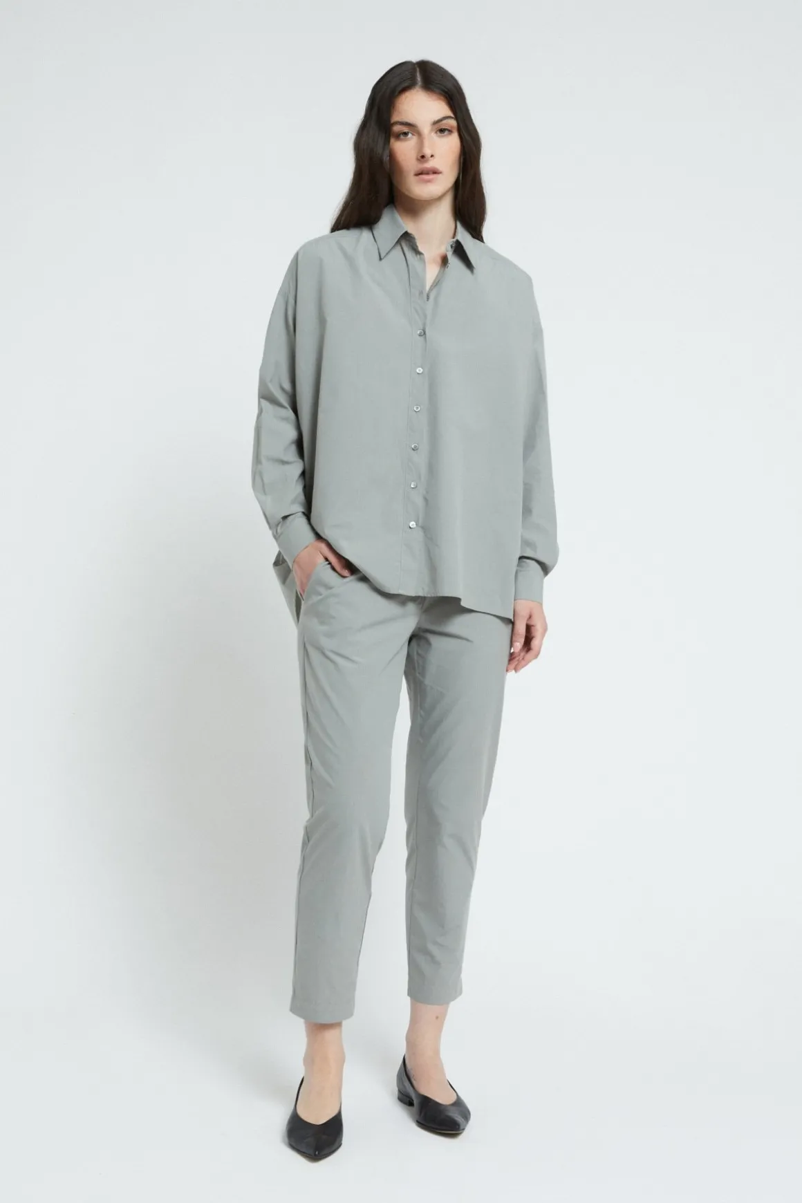 Pantalon longueur cheville en popeline