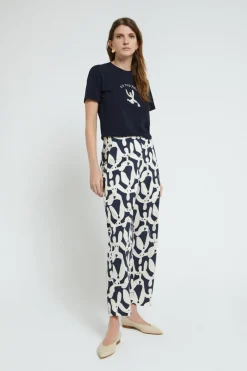 Pantalon longueur cheville en popeline imprimée