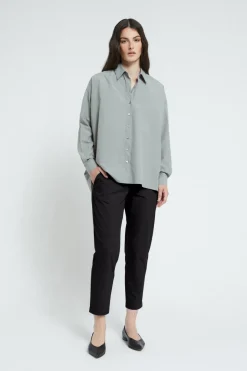 Pantalon longueur cheville en popeline