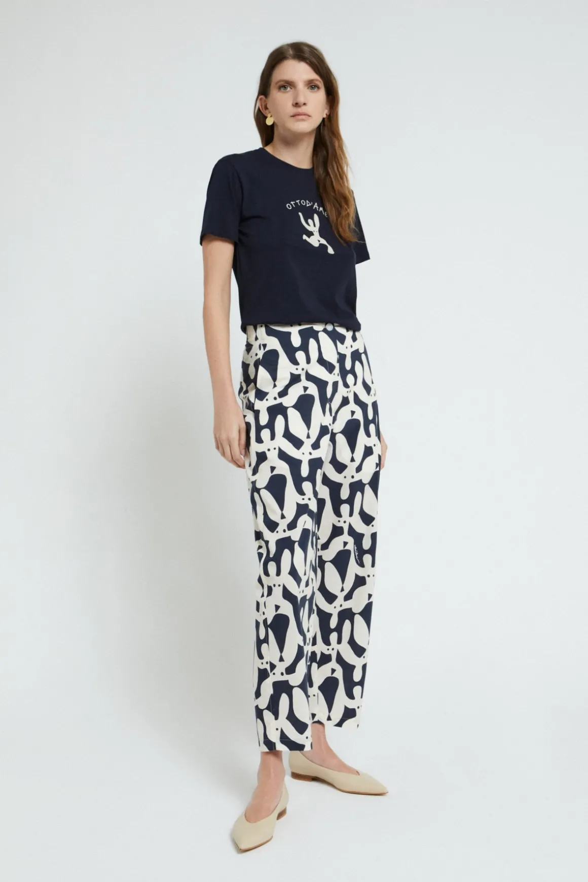 Pantalon longueur cheville en popeline imprimée