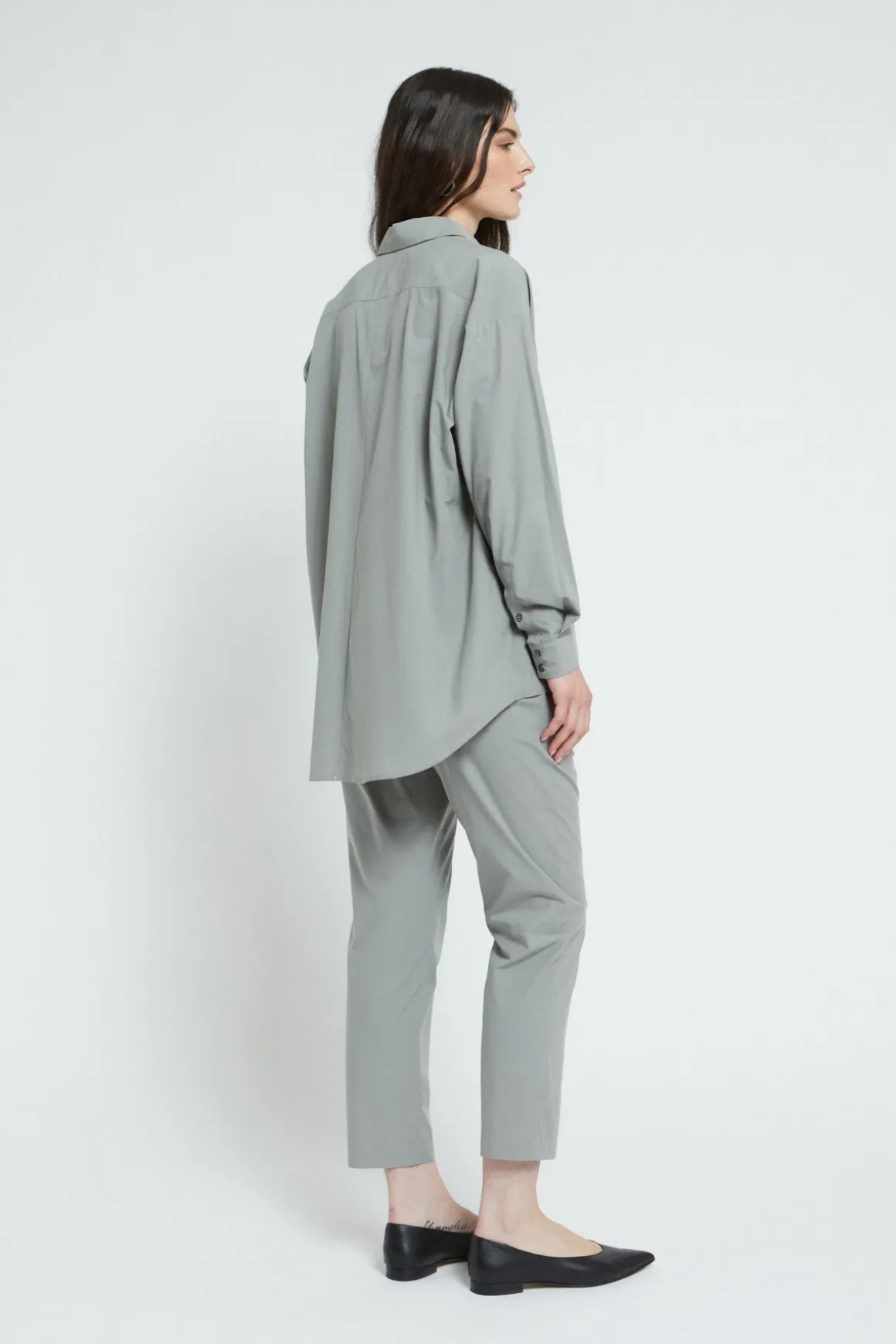 Pantalon longueur cheville en popeline