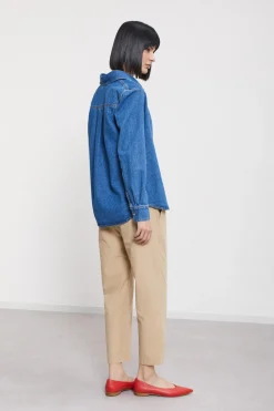 Pantalon longueur cheville en popeline