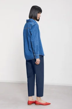 Pantalon longueur cheville en popeline