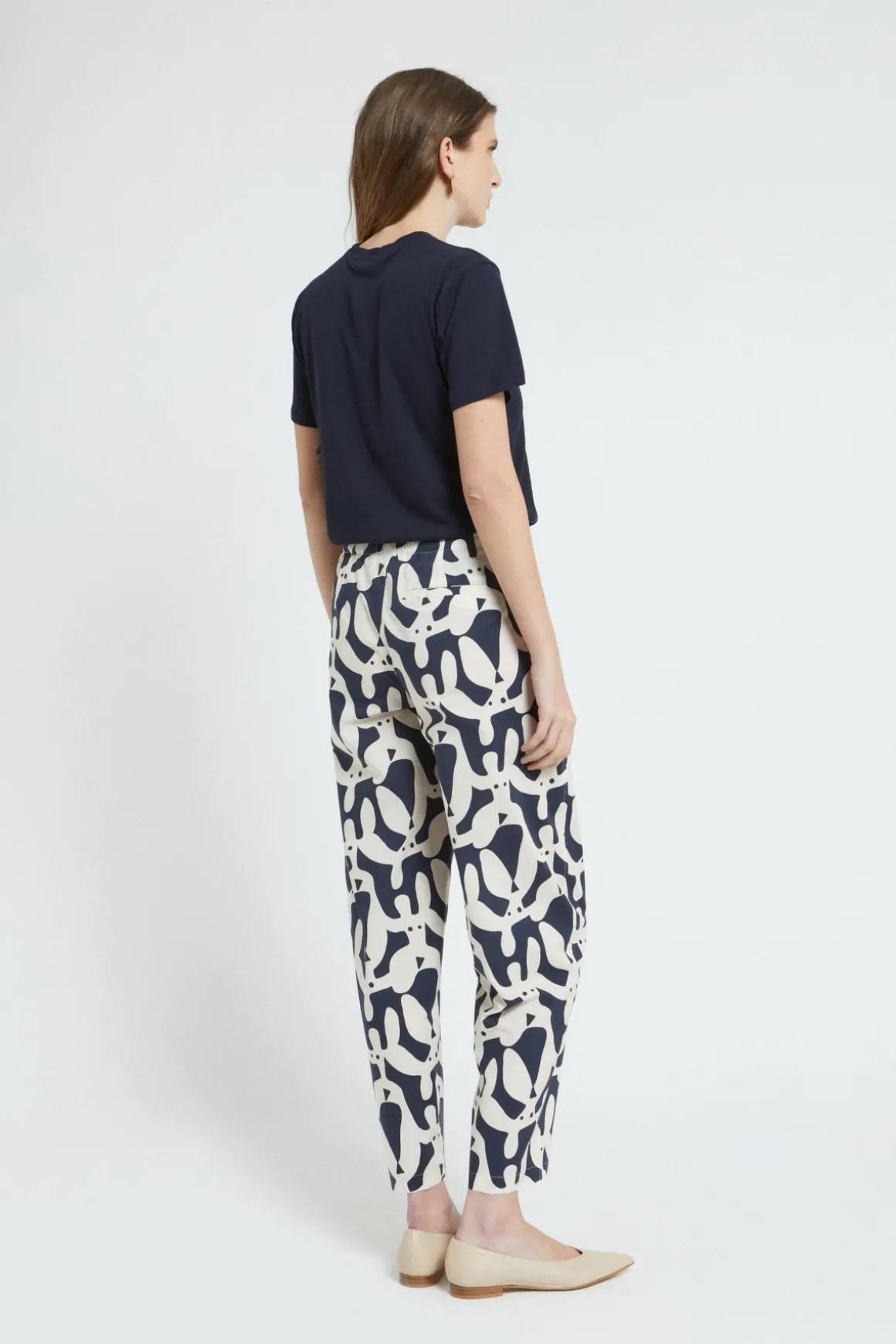 Pantalon longueur cheville en popeline imprimée