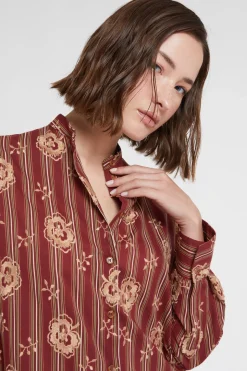 Robe chemisier à rayures en mousseline de coton