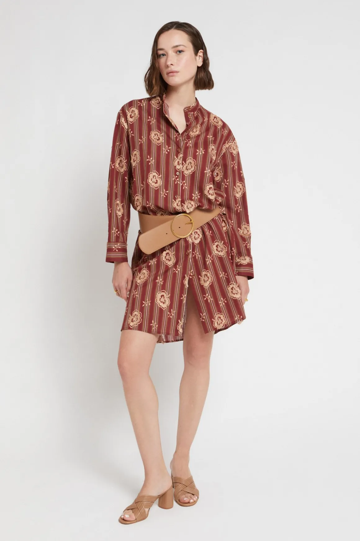 Robe chemisier à rayures en mousseline de coton