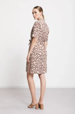 Robe chemisier courte en coton imprimé avec ceinture bandeau