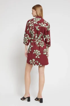 Robe chemisier courte en popeline imprimée avec ceinture bandeau