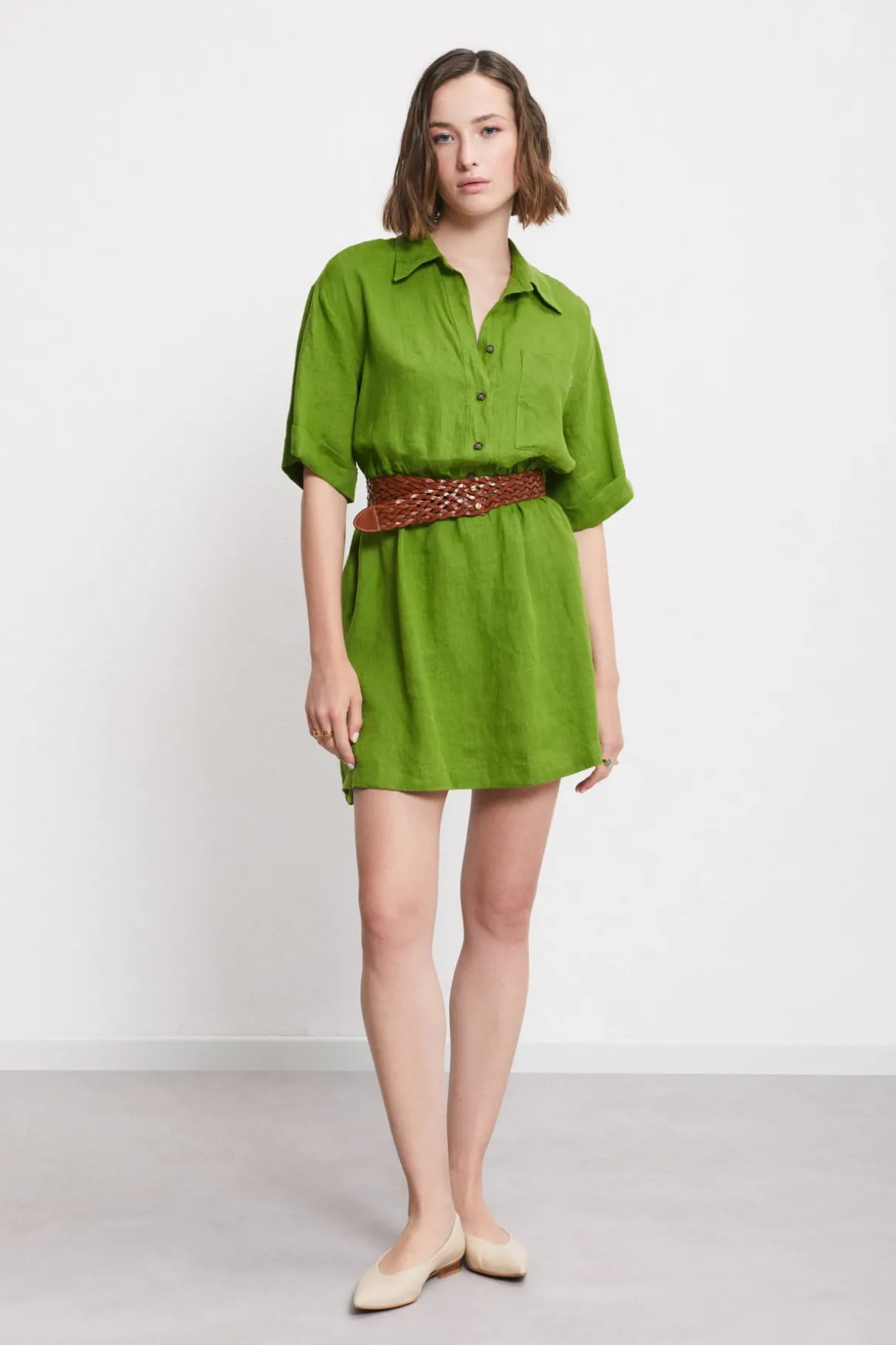Robe chemisier courte en lin