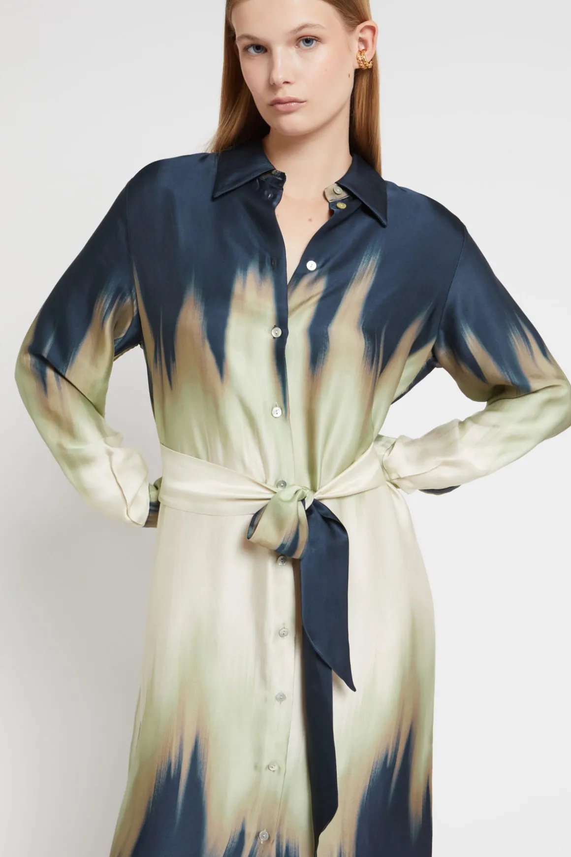 Robe chemisier longue en viscose imprimée