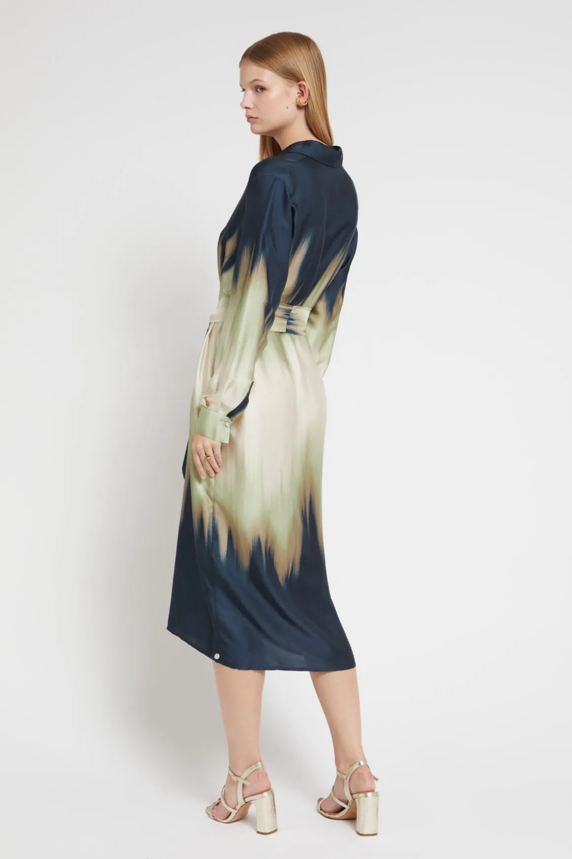 Robe chemisier longue en viscose imprimée