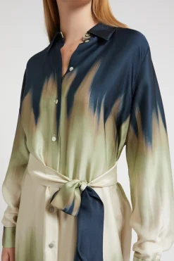 Robe chemisier longue en viscose imprimée