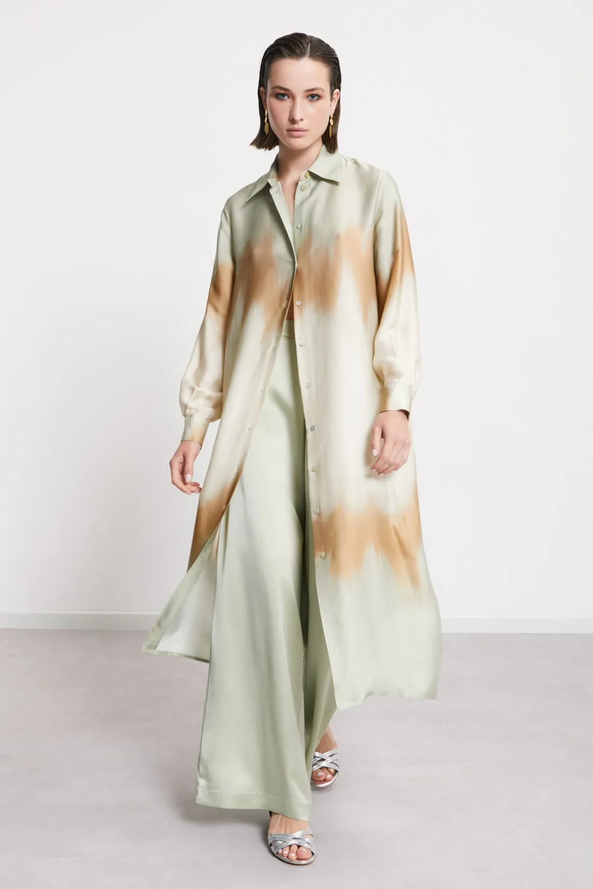 Robe chemisier longue en viscose imprimée