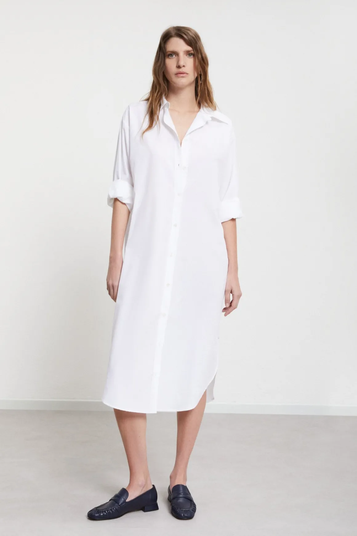 Robe chemisier midi en popeline