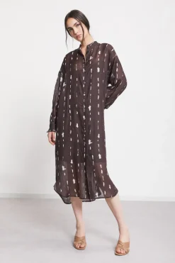 Robe chemisier midi imprimée avec col mao