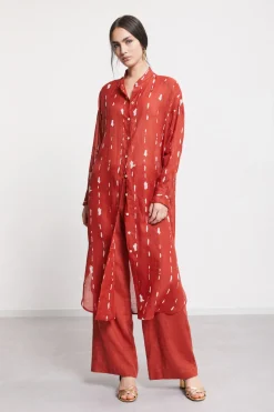 Robe chemisier midi imprimée avec col mao