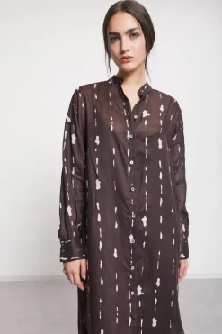 Robe chemisier midi imprimée avec col mao