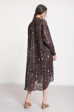 Robe chemisier midi imprimée avec col mao