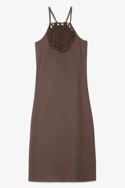 Robe longue en coton avec application au crochet