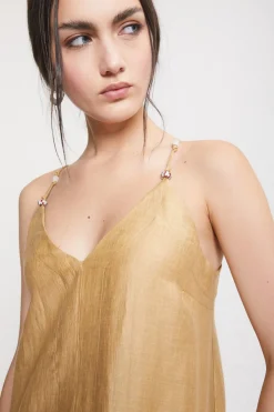 Robe longue en lin effet satin