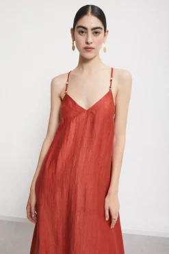 Robe longue en lin effet satin