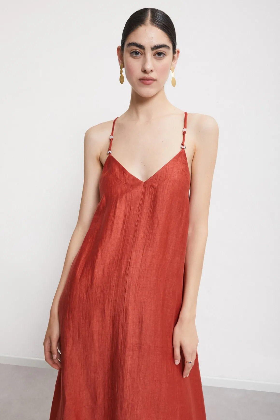 Robe longue en lin effet satin