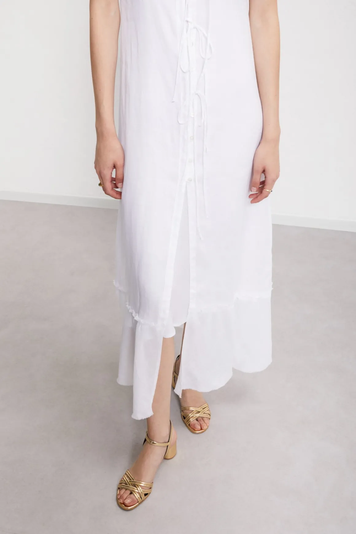 Robe longue en ramie avec lacet coulissant