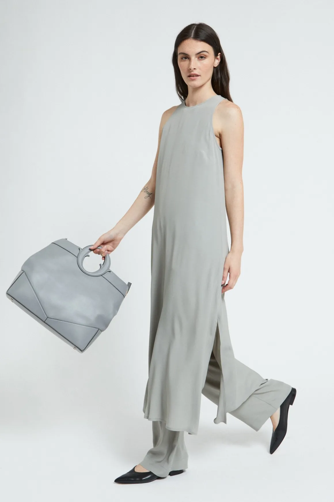 Robe longue en soie mélangée