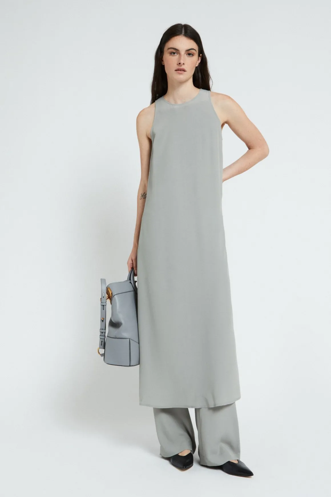 Robe longue en soie mélangée
