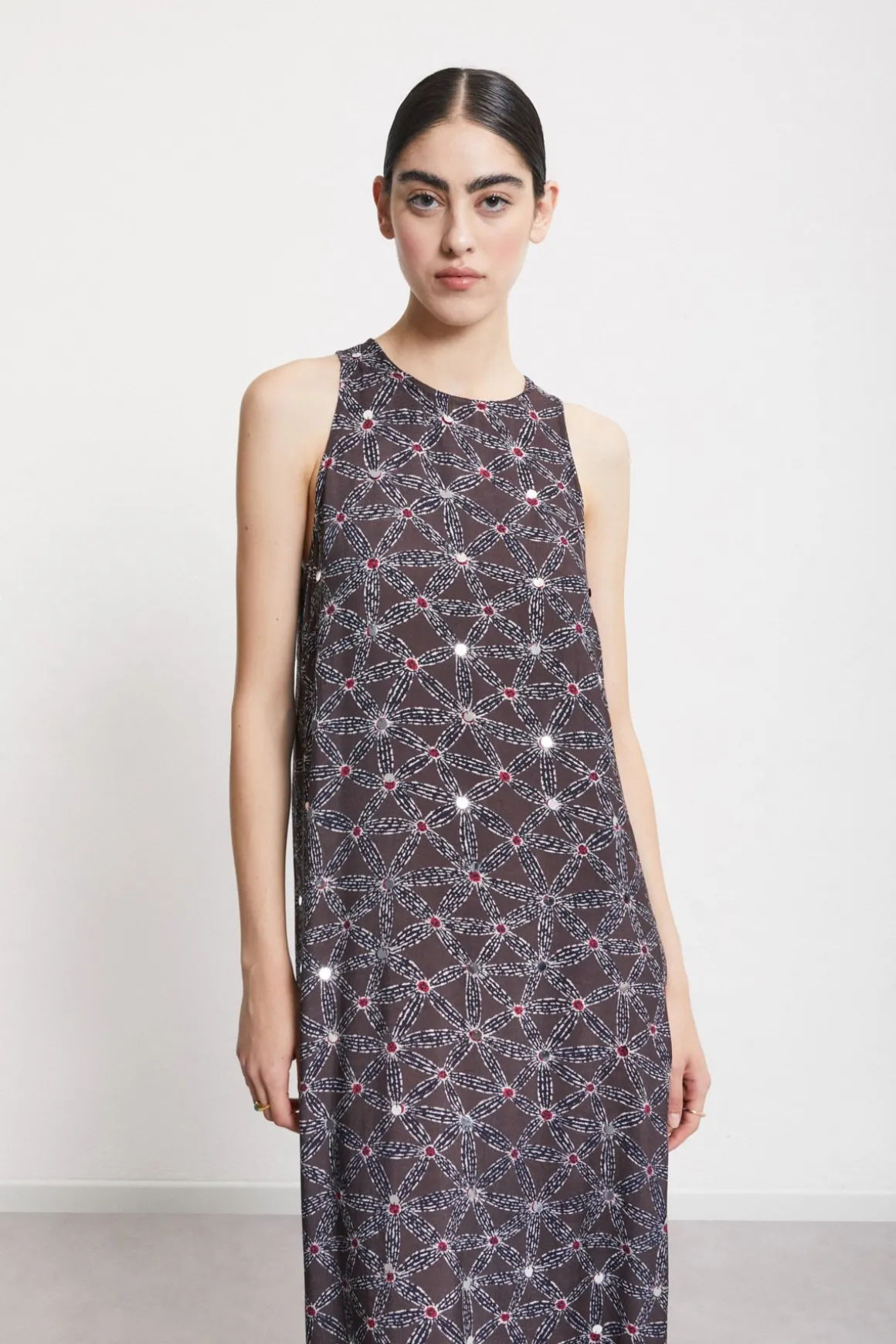 Robe longue en viscose imprimée avec fente