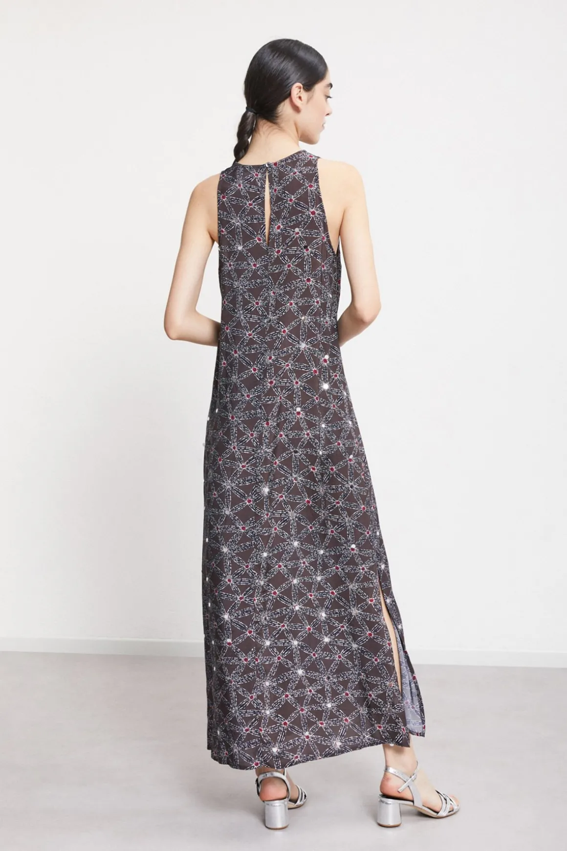 Robe longue en viscose imprimée avec fente