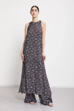 Robe longue en viscose imprimée avec fente
