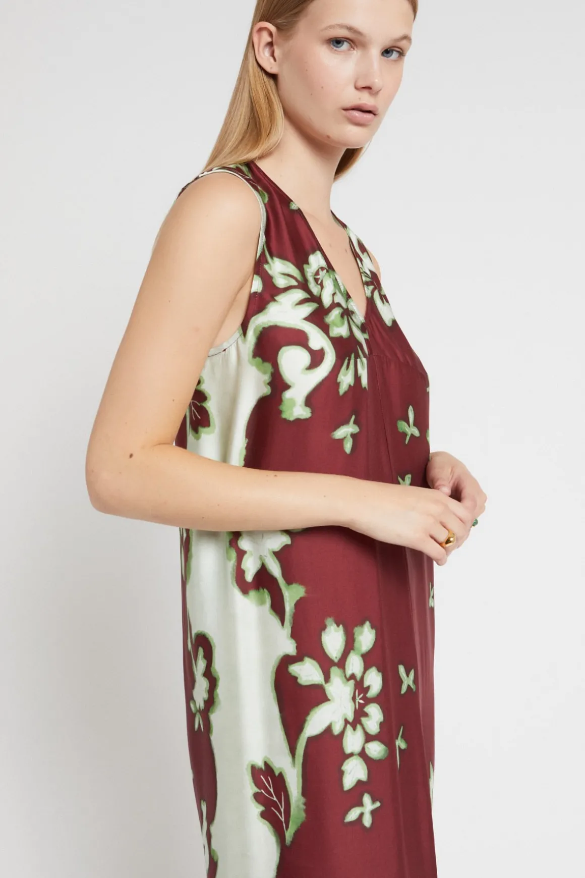 Robe midi en viscose imprimée