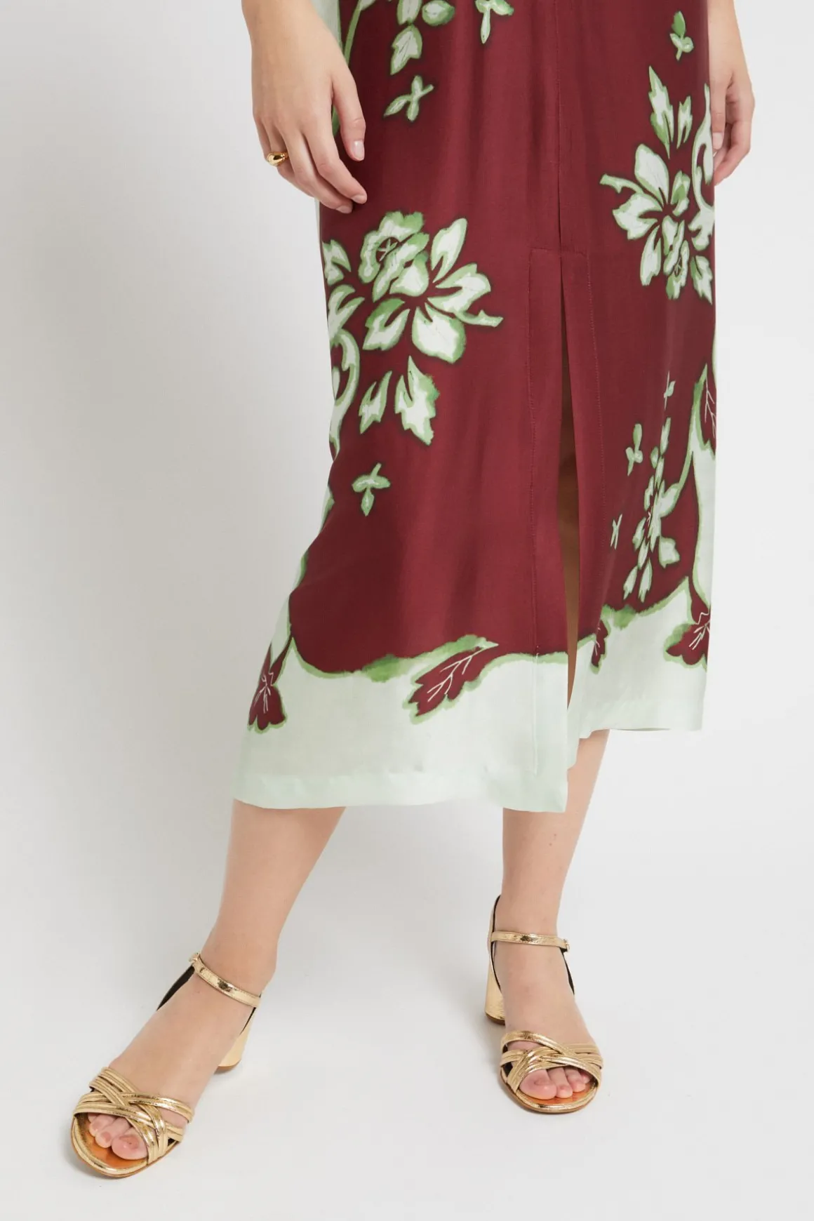 Robe midi en viscose imprimée