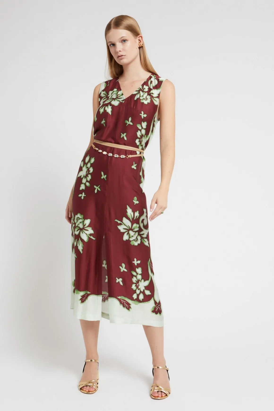 Robe midi en viscose imprimée